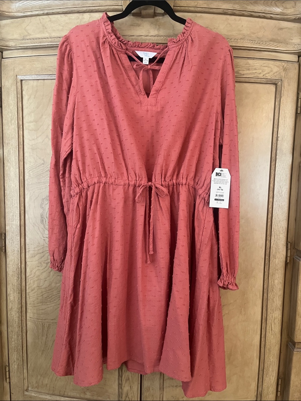 NWT Time and Tru Dusty Rose Long Sleeve Tie-Waist Dress
